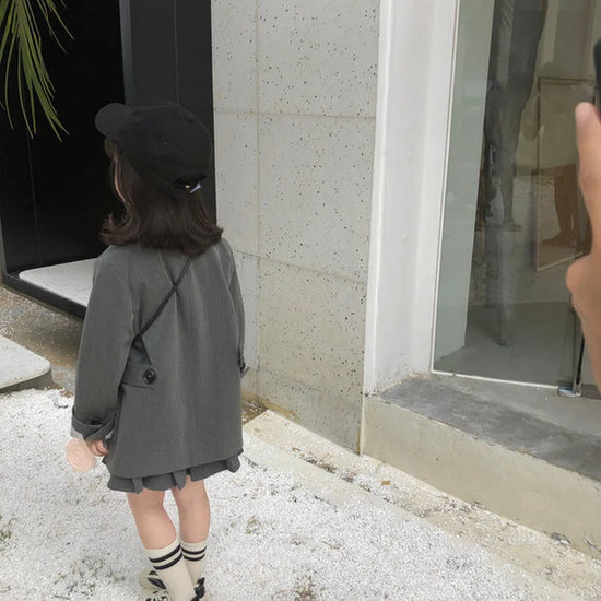 Baby Girls Boy Suit jacket British Gray Fashion Double-breasted 2 3 4 5 6 7 8 9 Childrens Clothing Spring Autumn Kids Tops Coats