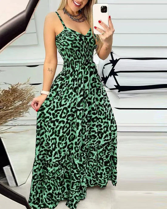 Vestidos Largos Leopard Print T-shirt Dress, Sexy Temperament Long Dress, Elegant, Summer, 2025 Elegant And Sexy Women Clothing
