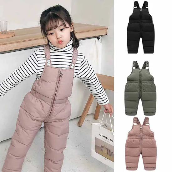 Winter Down Overalls Pants Autumn Baby Boys Girls Thick Warm Pants Kids High Quality Trousers Children Ski Down Jumpsuit 1-5Y