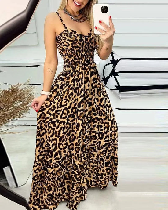Vestidos Largos Leopard Print T-shirt Dress, Sexy Temperament Long Dress, Elegant, Summer, 2025 Elegant And Sexy Women Clothing