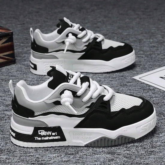 1 Pair Fashion Sneakers Men Casual Lace-Up Letter Print PU Flat Skate Shoes Non-Slip Wear-Resistant Outdoor Sports Shoe for Man