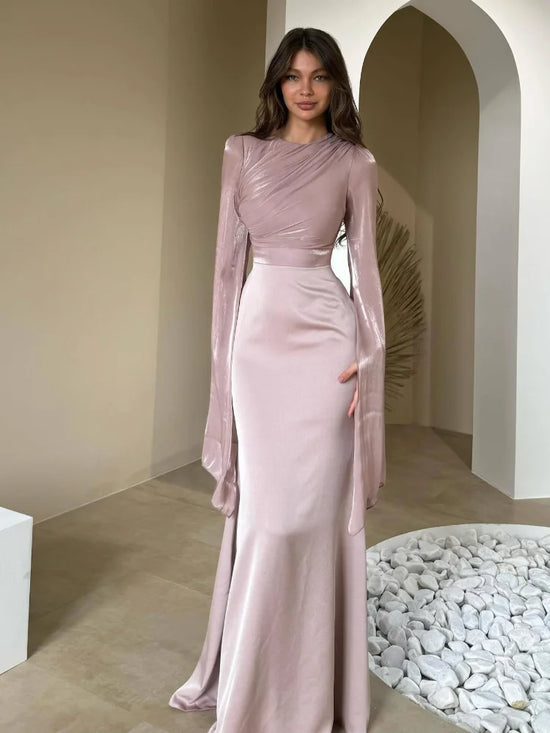 Patchwork Elegant Slim Evening Long Dress Women Long Flare Sleeve High Waist Pleated Chic Bandage Dresses 2025 Winter Party Robe